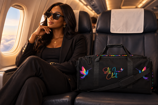 Self_Love_ClubDefinition_Rainbow - Black_Duffle_Bag_Front_View