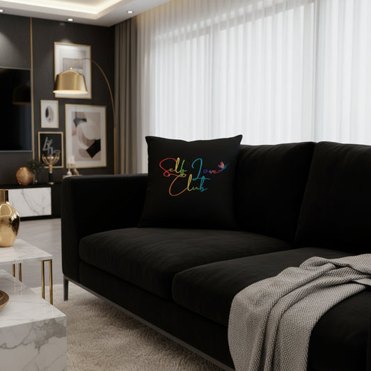 Self Love Club Definition Rainbow - Black Premium Throw Pillows (22 x 22 Front)