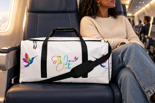 Self Love Club Definition Rainbow - White Duffle Bag (Front View)