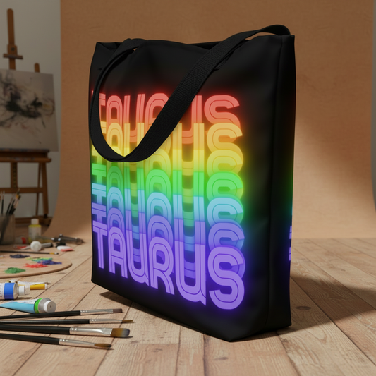 Taurus_Rainbow_-Black_Large_Tote_Bag_with_Pocket_Side_View