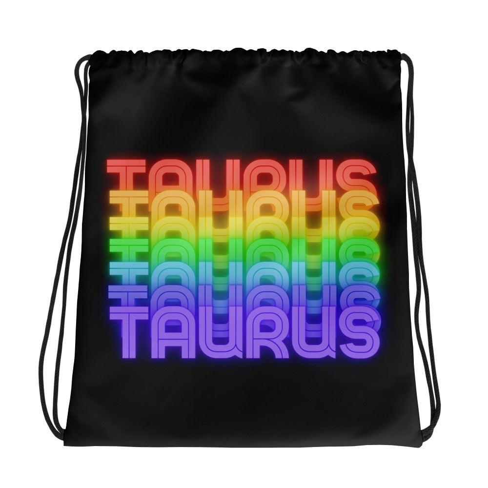 Taurus Rainbow - Black Drawstring Bag