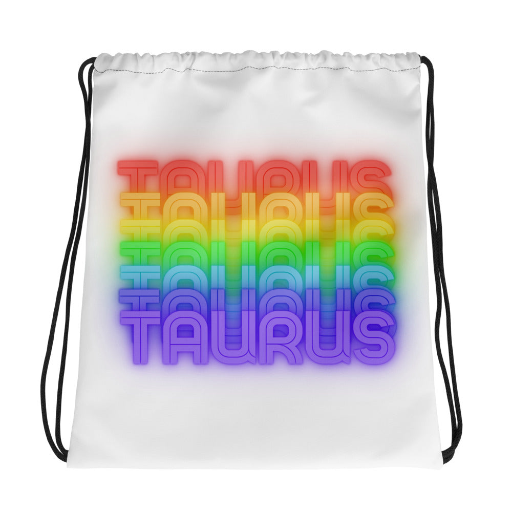 Taurus Rainbow - White Drawstring Bag