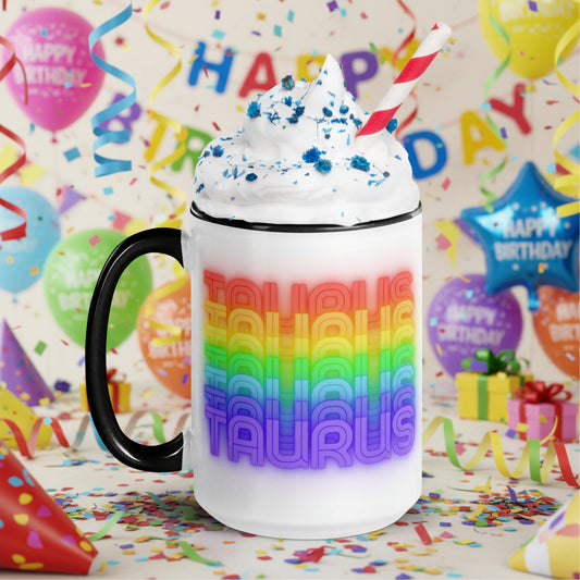 Taurus Rainbow - White Mug with Black Color Trim 15 oz. (Left View)