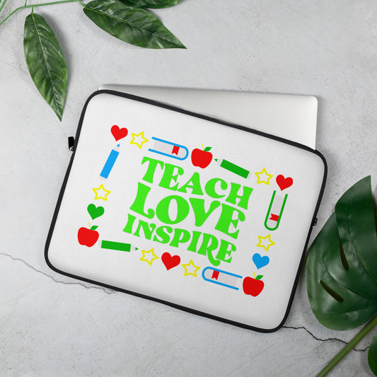 Teach, Love, Inspire Signed in Green - White Laptop Sleeve - 15"