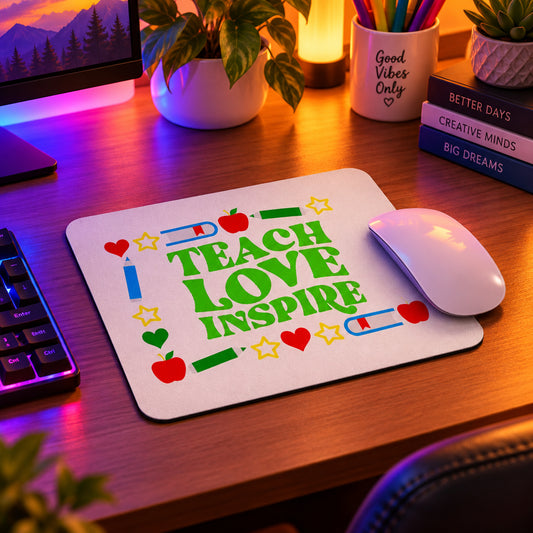 Teach, Love, Inspire Signed in Green - White Mouse Pad (Mouse Not Included)