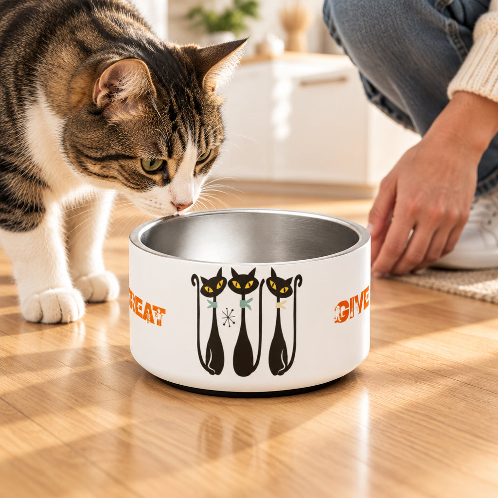 Trick or Treat Give Me Meat White Cat Bowl 18 oz