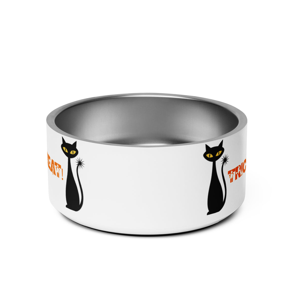 Trick or Treat Give Me Meat White Cat Bowl 18 oz Back View 32 oz Back View