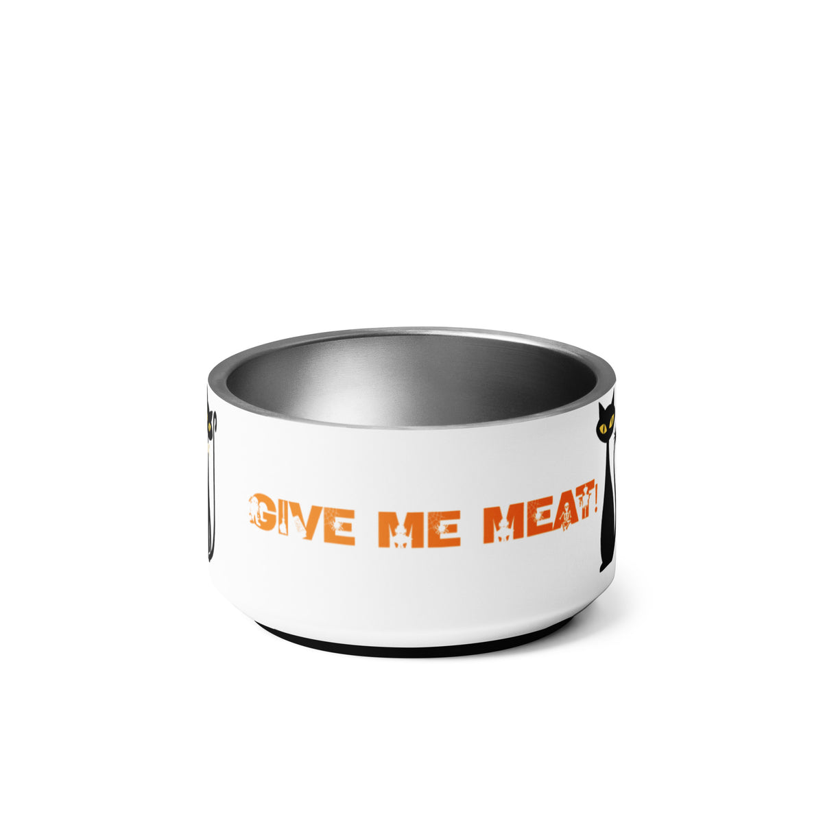 Trick or Treat Give Me Meat White Cat Bowl 18 oz Left View