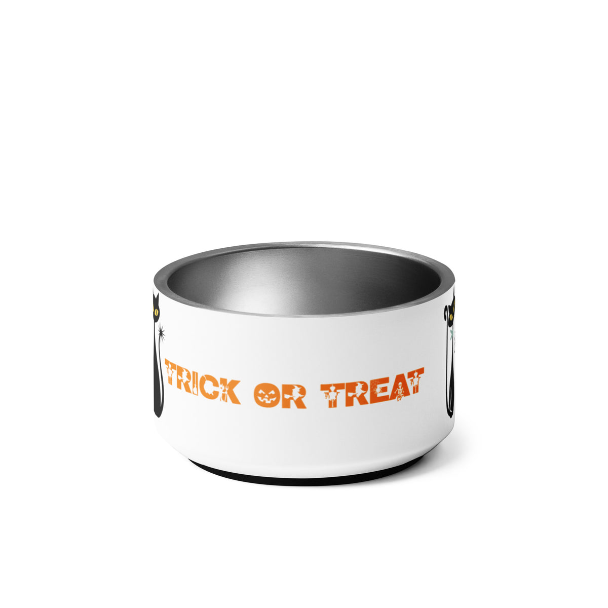 Trick or Treat Give Me Meat White Cat Bowl 18 oz Right View