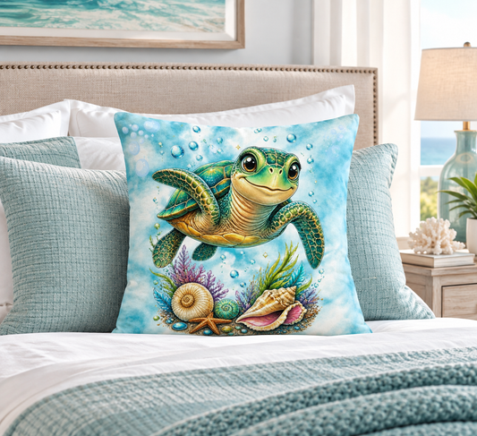 Turtle Lover Boy Light Blue Tie Dye Premium Decor Pillow 22 x 22