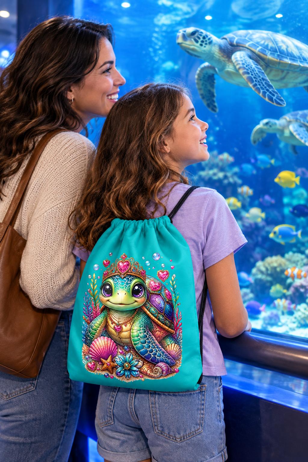Turtle Lover Iris Blue Drawstring Bag