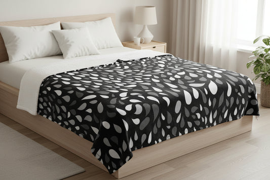 Urban Fog Color Raindrops 60 x 80  Sherpa Blanket (Laying on Bed View)