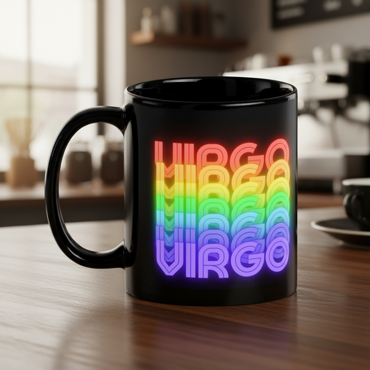 Virgo Rainbow - Black Glossy Mug 11 oz. (Handle on the Left View