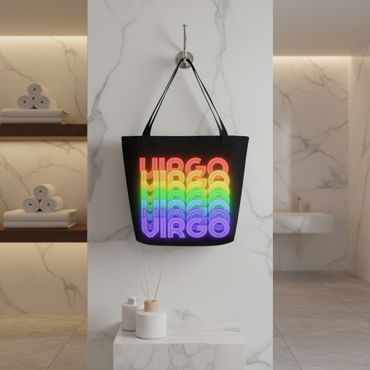 Virgo Rainbow - Large Tote Bag with Logo (Front View)