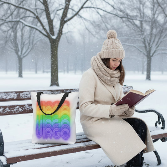 Virgo Rainbow - White Large Tote Bag with Pocket (Mock Photo)