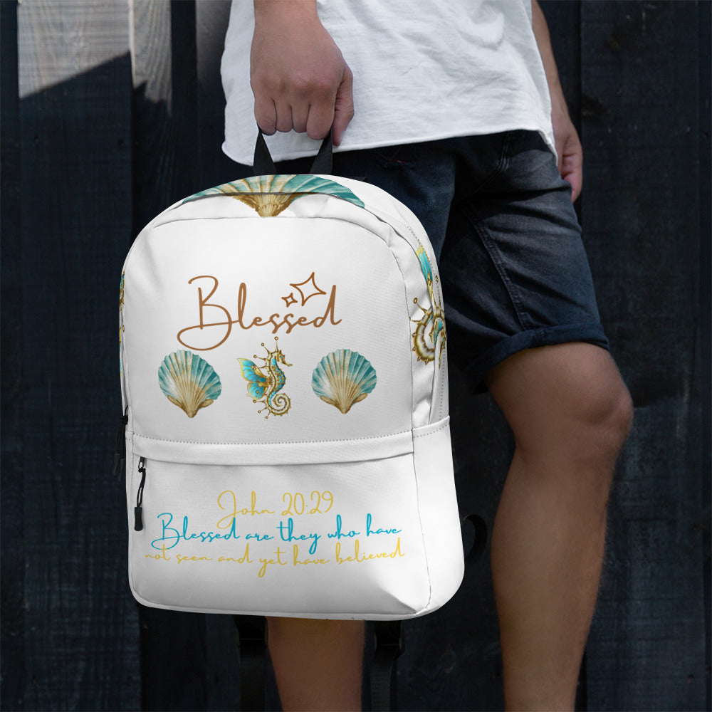 Blessed Seahorse & Sea Shell White Backpack