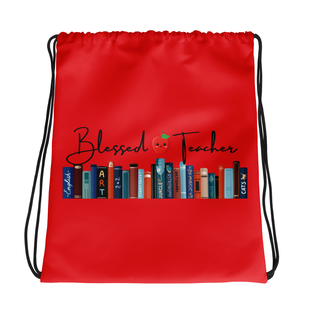 Blessed Teacher Red Drawstring Backpack