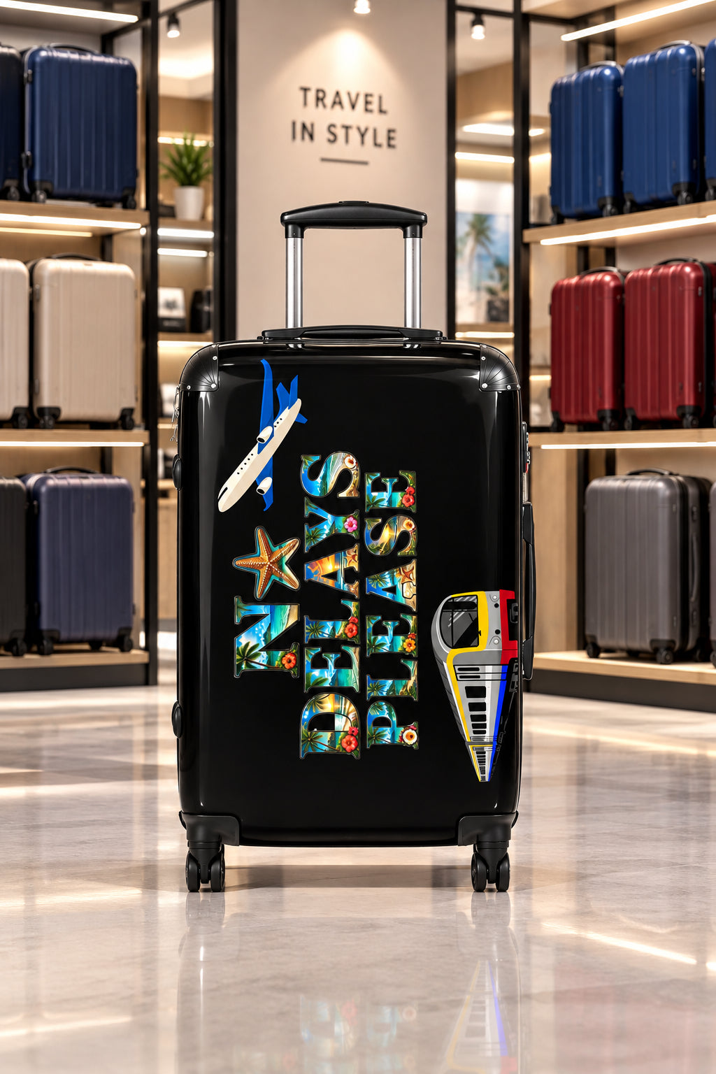 No Delays Please Suitcase Black Medium