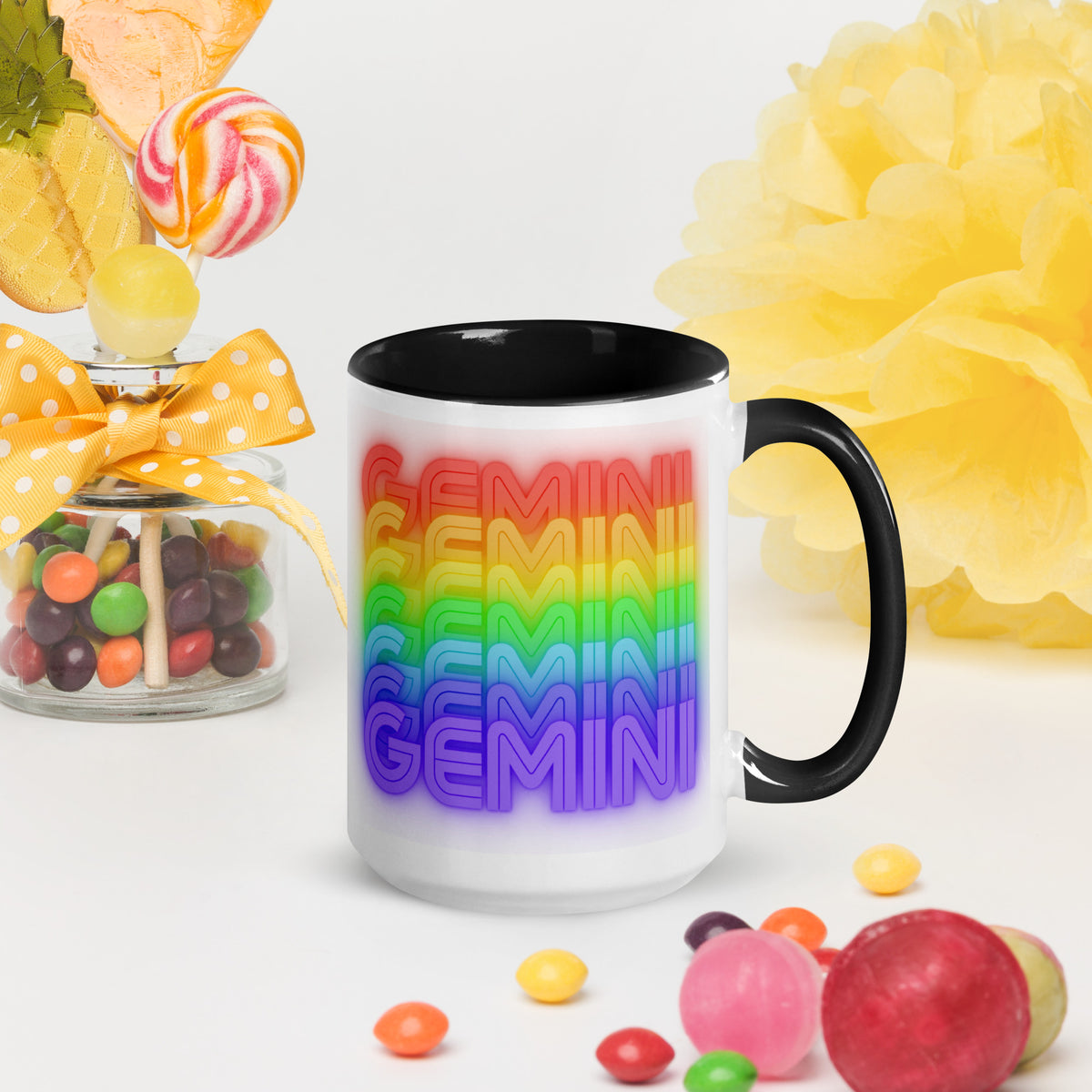 Gemini Rainbow - White Coffee Mug with Color Inside & Handle - 15 oz.