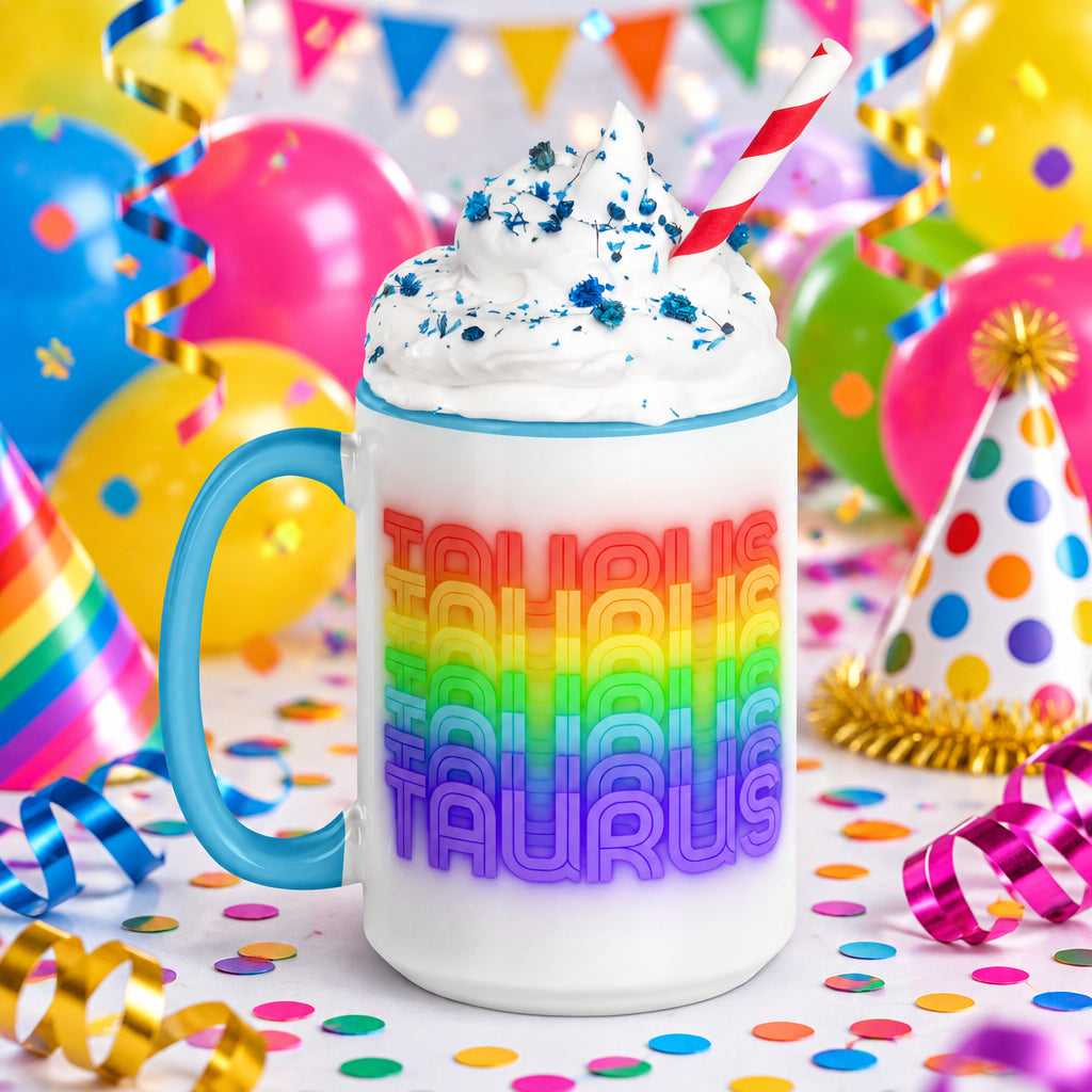 Taurus Rainbow White Coffee Mug with Color Trim Inside & Handle - 15 oz.